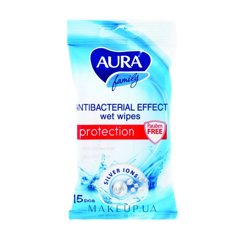 Aura Antibacterial Effect Wet Wipes 15 pcs.